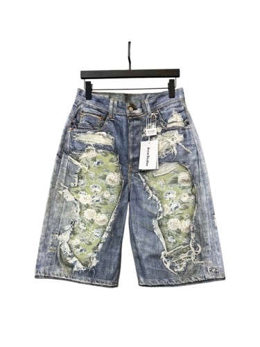 1:1 quality version Heavy Wash Bleach Torn Rip Fray Vintage Floral Lining Patch Baggy Loose Five Inch Denim Bermuda Shorts 29330260