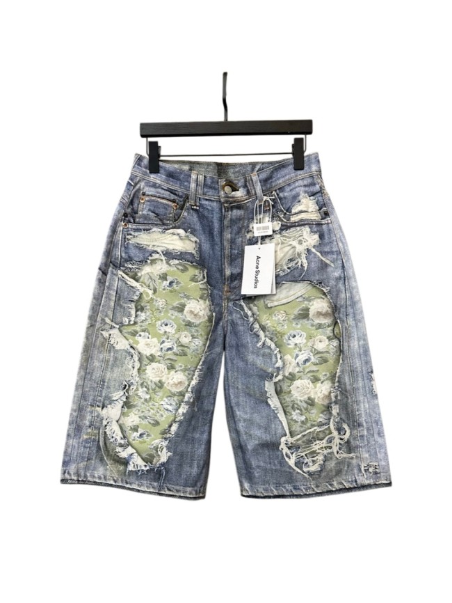 1:1 quality version Heavy Wash Bleach Torn Rip Fray Vintage Floral Lining Patch Baggy Loose Five Inch Denim Bermuda Shorts 29330260