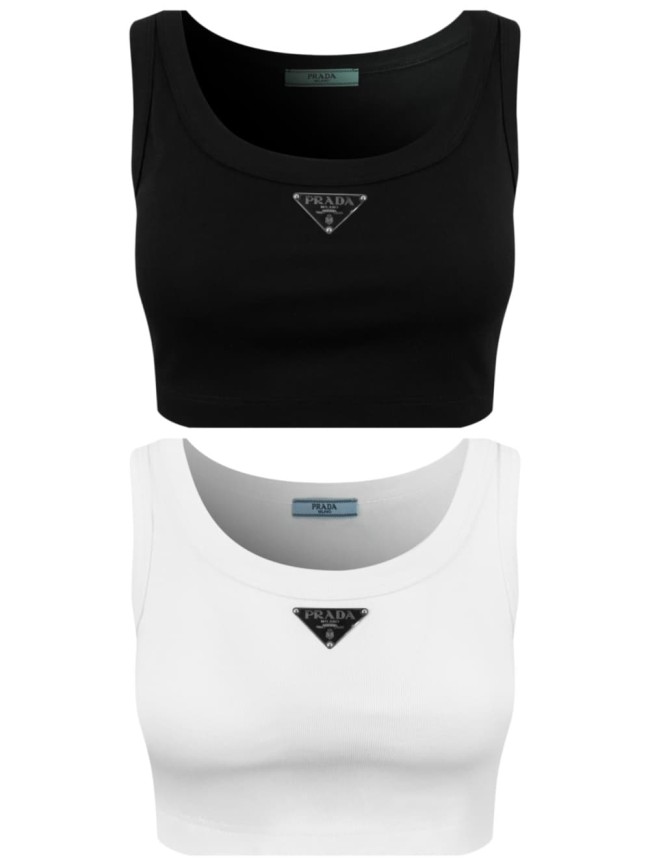 1:1 quality version Chest Metal Triangle Plate Vertical Rib Slim Cropped Tank Top 2 colors 29330349