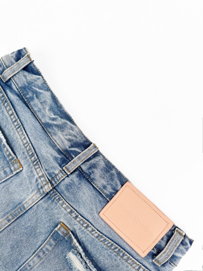 1:1 quality version High Waist Fake Two Piece Skirt Denim Pants Front Ripped Fray A Line Mini Skirt Spliced Flare Floor Denim Jeans 29330253