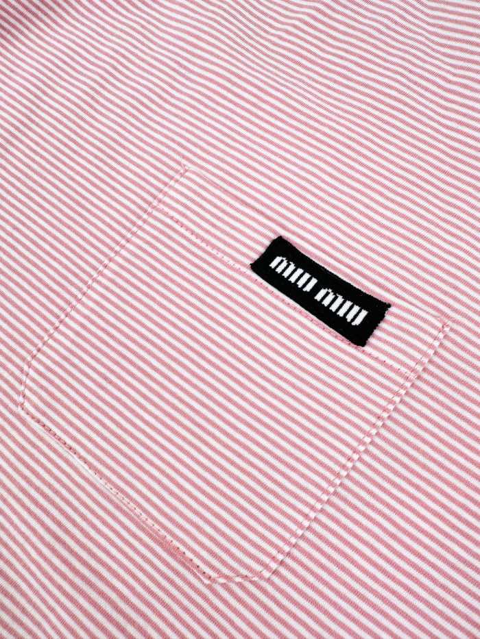 1:1 quality version Pink White Thin Horizontal Stripe Black Tag Letter Mini Logo Long Sleeve Base T-Shirt 29329420