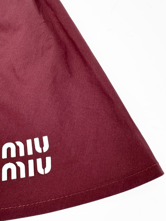 1:1 quality version Tube Top Waist Cinch Spliced Wine Red Poplin Gathered Flare Double Side Zipper Pockets Hem Letter Embroidery Mini One Piece Dress 29329408