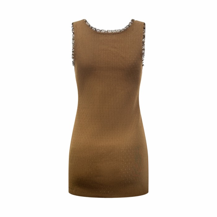 1:1 quality version U Square Neck Lace Ruffle Binding Vertical Rib Eyelet Jacquard Chest Woven Label Mini LogoTank Top 2 colors 29330300
