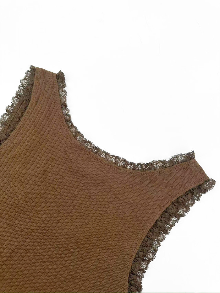 1:1 quality version U Square Neck Lace Ruffle Binding Vertical Rib Eyelet Jacquard Chest Woven Label Mini LogoTank Top 2 colors 29330300