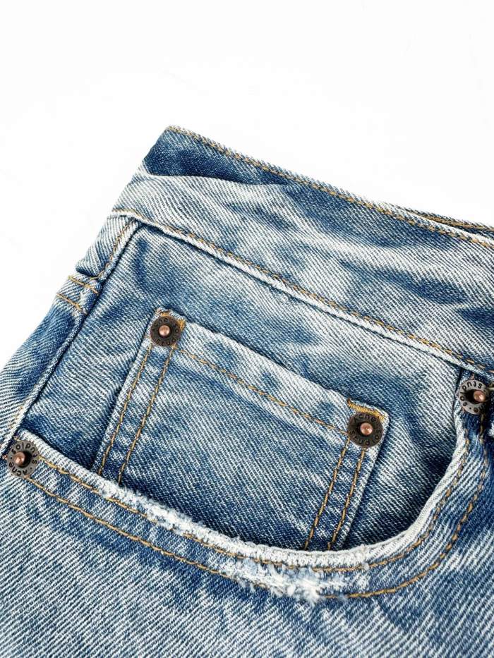 1:1 quality version High Waist Fake Two Piece Skirt Denim Pants Front Ripped Fray A Line Mini Skirt Spliced Flare Floor Denim Jeans 29330253