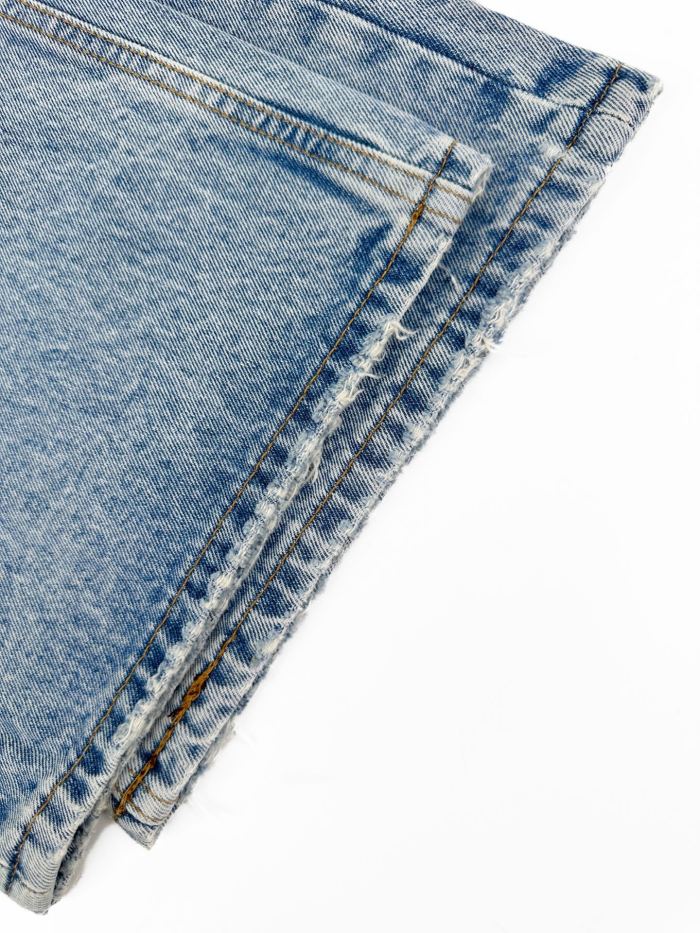 1:1 quality version High Waist Fake Two Piece Skirt Denim Pants Front Ripped Fray A Line Mini Skirt Spliced Flare Floor Denim Jeans 29330253