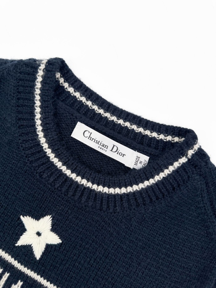 1:1 quality version Letter Five Point Star Jacquard Neck Cuff Hem Double Contrast Stripe Slim Cropped Knit T-shirt 2 colors 29330241