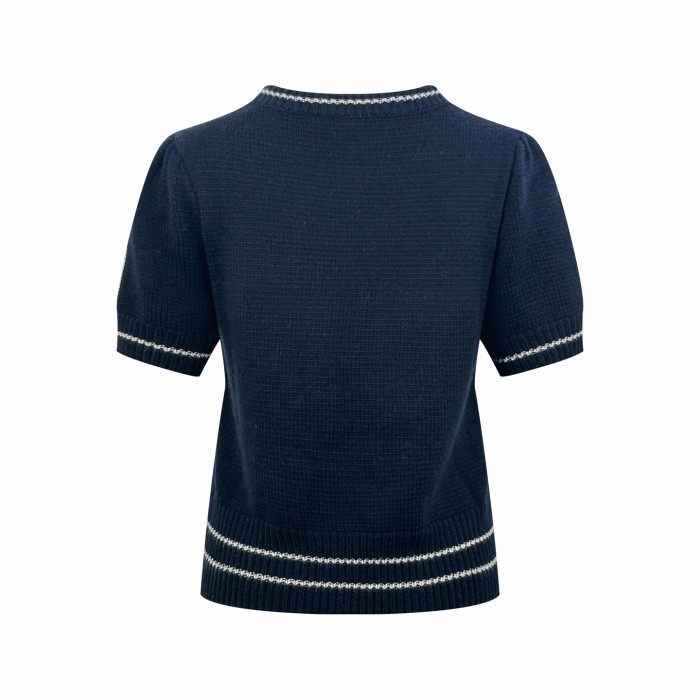 1:1 quality version Letter Five Point Star Jacquard Neck Cuff Hem Double Contrast Stripe Slim Cropped Knit T-shirt 2 colors 29330241