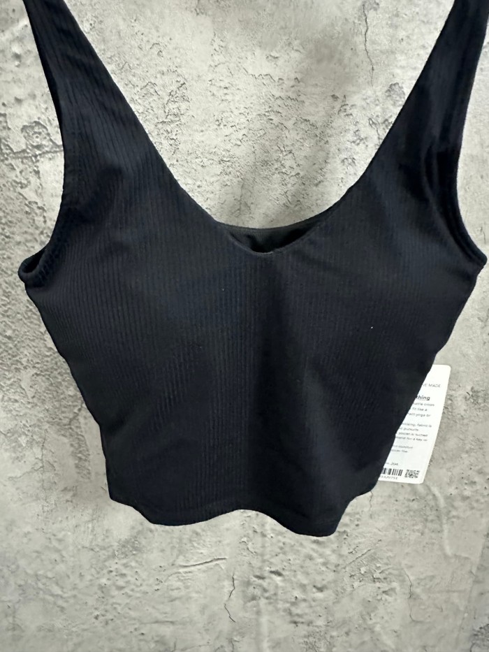 1:1 quality version V Neck Thin Strap Vertical Rib Built In Fixed Bra Pad Cropped Waist Open Back Camisole Tank Top 5 colors 29330357