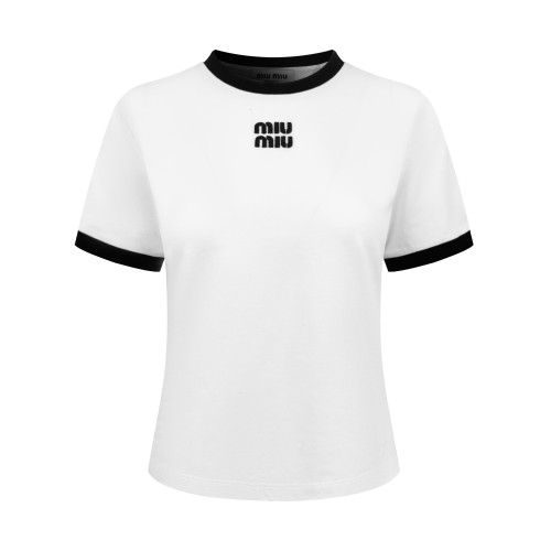 1:1 quality version Black White Contrast Binding Vintage Letter Embroidery Cropped T-shirt 2 colors 29330340