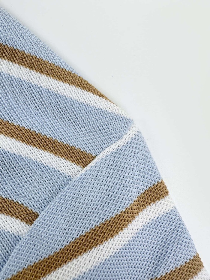 1:1 quality version Triangle Leather Patch Multi Tone Horizontal Stripe Collared Polo Drawstring Waist Convertible Polo Shirt 29330346
