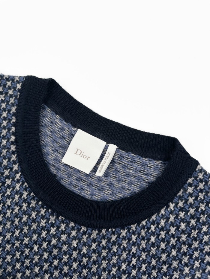 1:1 quality version Small Letter Embroidery Navy White Contrast Rib Binding Luxury Daily Slim Base Knit T-shirt 29330288