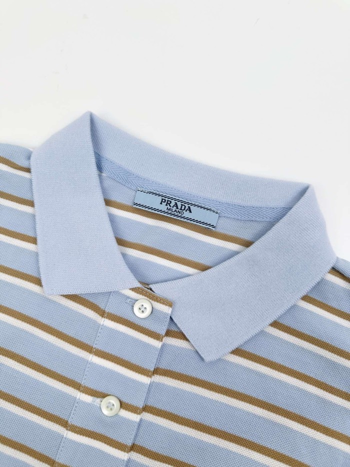 1:1 quality version Triangle Leather Patch Multi Tone Horizontal Stripe Collared Polo Drawstring Waist Convertible Polo Shirt 29330346