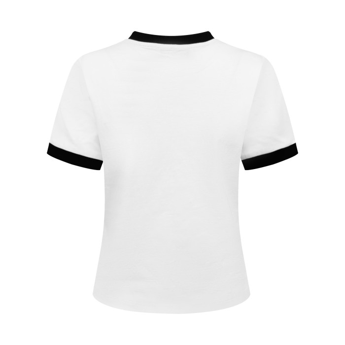 1:1 quality version Black White Contrast Binding Vintage Letter Embroidery Cropped T-shirt 2 colors 29330340