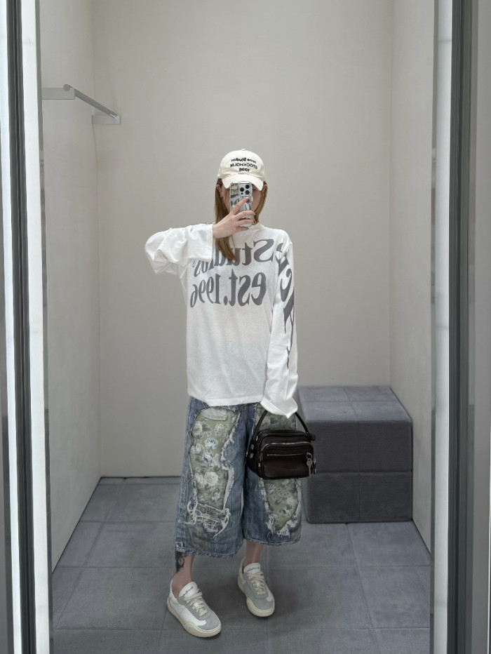 1:1 quality version Heavy Wash Bleach Torn Rip Fray Vintage Floral Lining Patch Baggy Loose Five Inch Denim Bermuda Shorts 29330260
