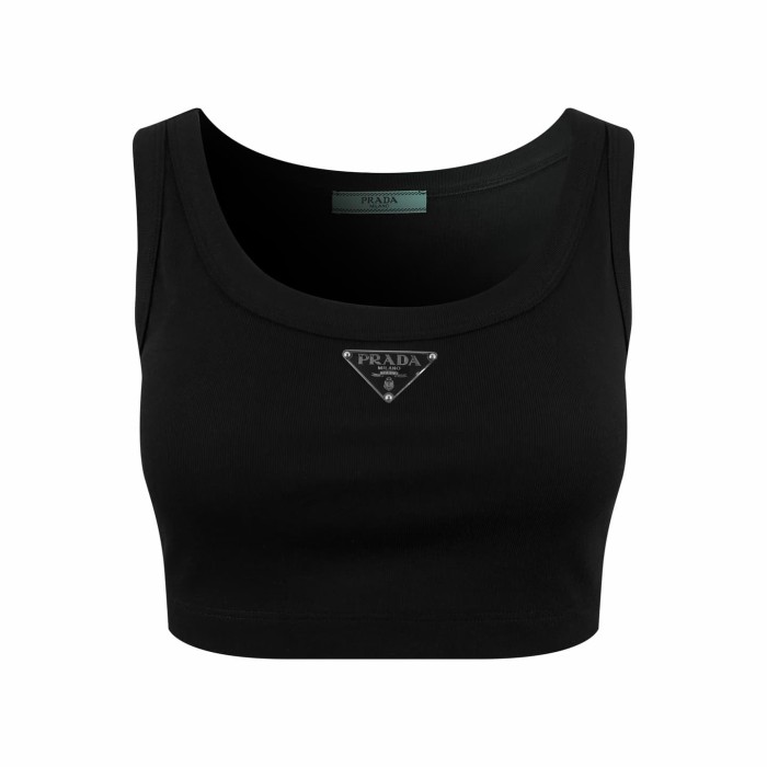 1:1 quality version Chest Metal Triangle Plate Vertical Rib Slim Cropped Tank Top 2 colors 29330349