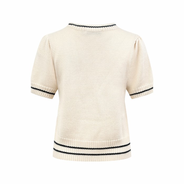 1:1 quality version Letter Five Point Star Jacquard Neck Cuff Hem Double Contrast Stripe Slim Cropped Knit T-shirt 2 colors 29330241