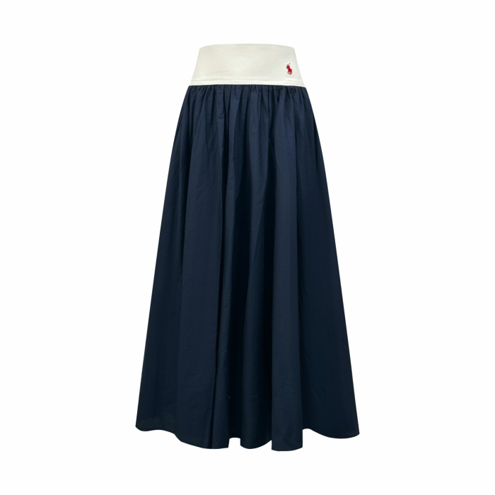 1:1 quality version Elastic Waist Pony Embroidery Pleated Flowy Mid Length A Line Umbrella Skirt 2 colors 29329368