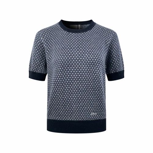 1:1 quality version Small Letter Embroidery Navy White Contrast Rib Binding Luxury Daily Slim Base Knit T-shirt 29330288