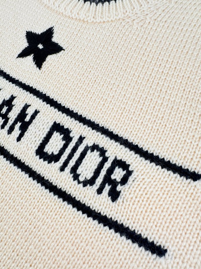 1:1 quality version Letter Five Point Star Jacquard Neck Cuff Hem Double Contrast Stripe Slim Cropped Knit T-shirt 2 colors 29330241