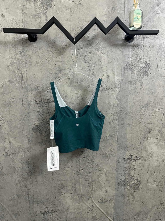 1:1 quality version V Neck Thin Strap Vertical Rib Built In Fixed Bra Pad Cropped Waist Open Back Camisole Tank Top 5 colors 29330357