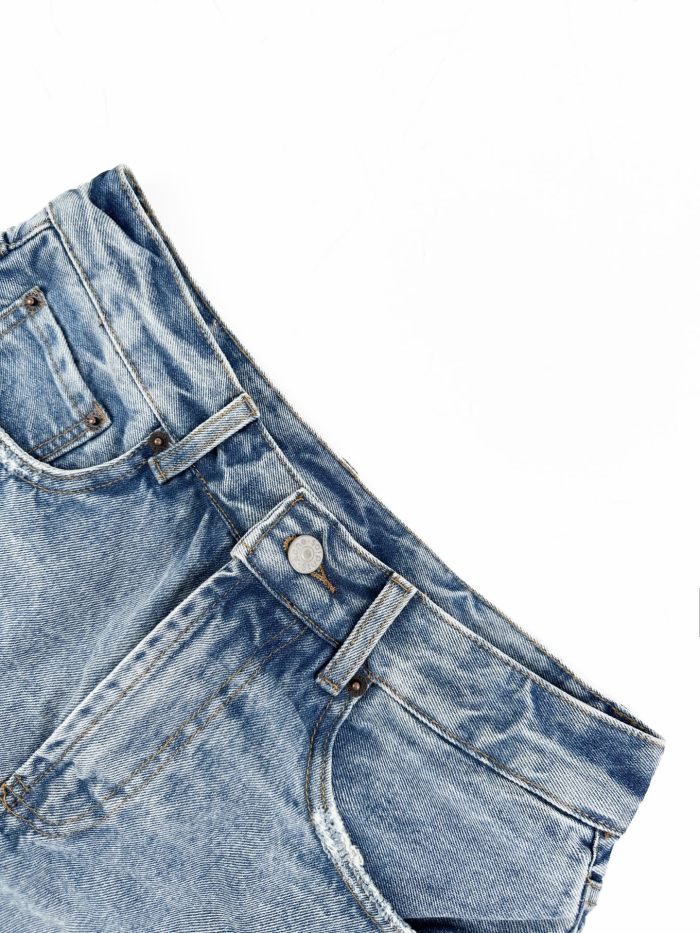 1:1 quality version High Waist Fake Two Piece Skirt Denim Pants Front Ripped Fray A Line Mini Skirt Spliced Flare Floor Denim Jeans 29330253