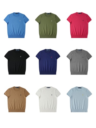 1:1 quality version Classic Pony Logo Crew Neck Knit Short Sleeve Solid Slim Thin Knit Base T-shirt  9 colors 29331741