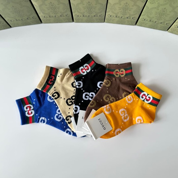 Multi Color All Over Print Interlocking GG Monogram Slouch Socks 5 Pairs Per Box 29332327
