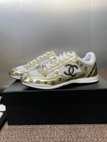 1:1 quality version Camellia CC Logo Print Metallic Leather Mesh Lace Up Low Top Running Sneakers 5 colors 29332747
