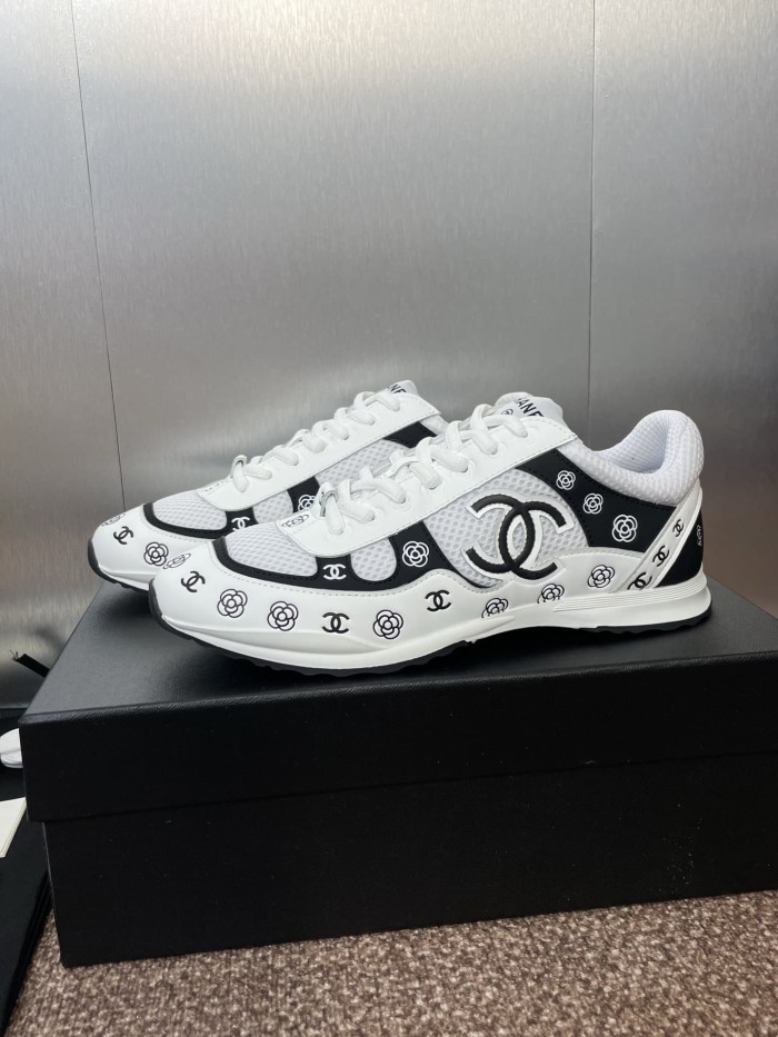 1:1 quality version Camellia CC Logo Print Metallic Leather Mesh Lace Up Low Top Running Sneakers 5 colors 29332747