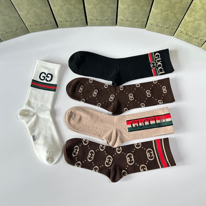Brown Tone All Over Print Interlocking GG Monogram Slouch Socks 5 Pairs Per Box 29332329