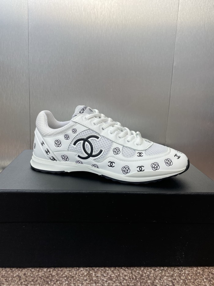 1:1 quality version Camellia CC Logo Print Metallic Leather Mesh Lace Up Low Top Running Sneakers 5 colors 29332747