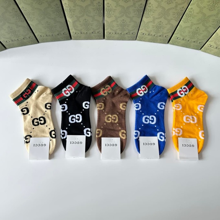 Multi Color All Over Print Interlocking GG Monogram Slouch Socks 5 Pairs Per Box 29332327