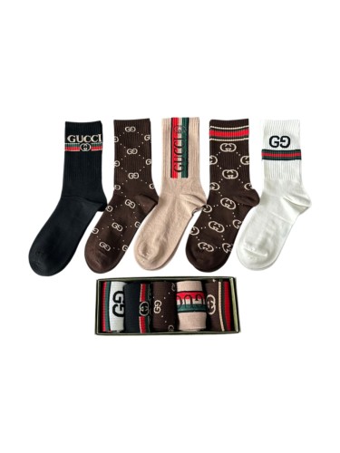 Brown Tone All Over Print Interlocking GG Monogram Slouch Socks 5 Pairs Per Box 29332329