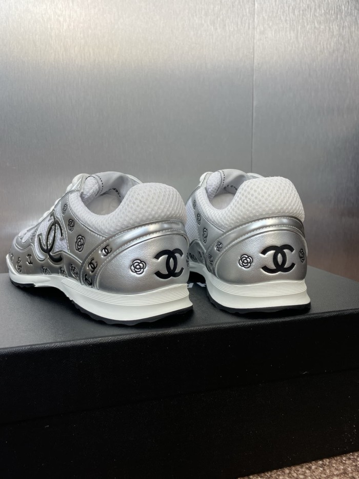 1:1 quality version Camellia CC Logo Print Metallic Leather Mesh Lace Up Low Top Running Sneakers 5 colors 29332747