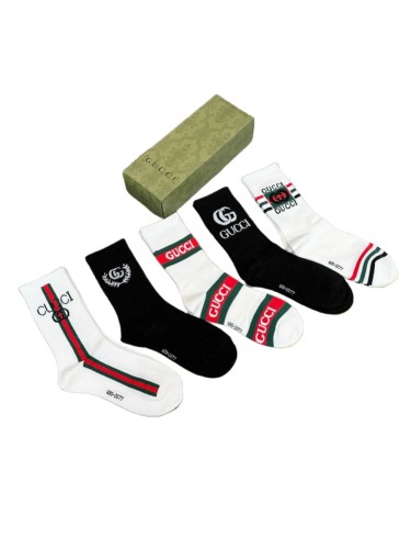 Classic Red Green Web Stripe Interlocking GG Letter Mid Calf Socks 5 Pairs Per Box 29332328