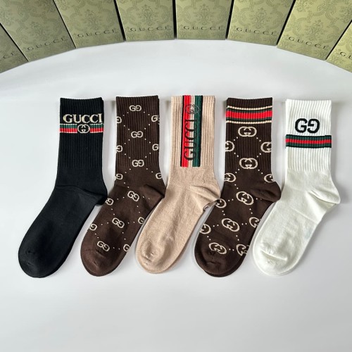 Brown Tone All Over Print Interlocking GG Monogram Slouch Socks 5 Pairs Per Box 29332329
