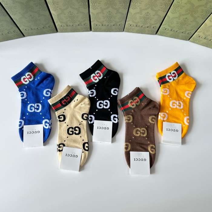 Multi Color All Over Print Interlocking GG Monogram Slouch Socks 5 Pairs Per Box 29332327