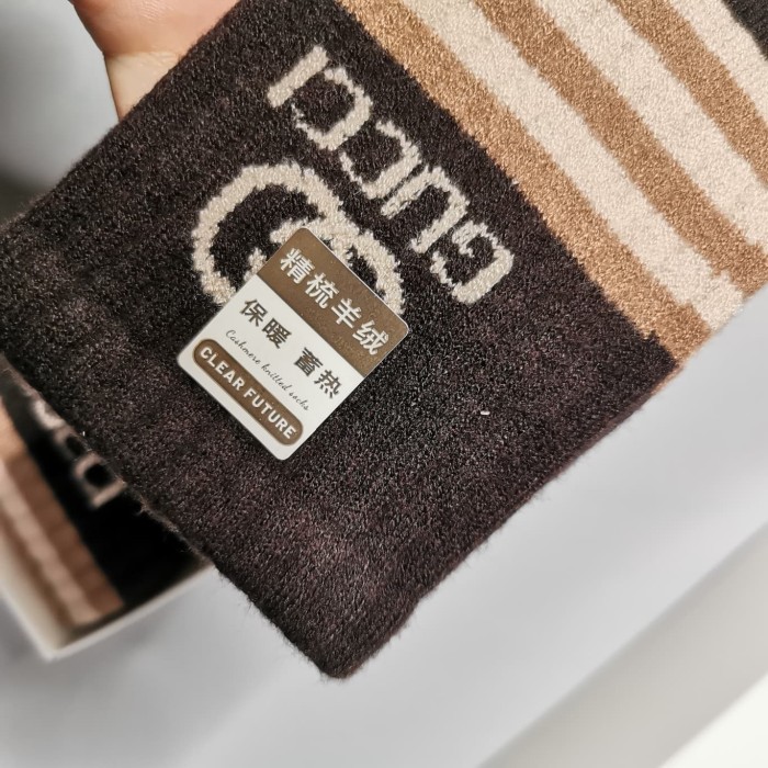 Interlocking GG Milk Coffee Brown White Stripe Thick Cashmere Mid Calf Socks 5 Pairs Per Box 29332326