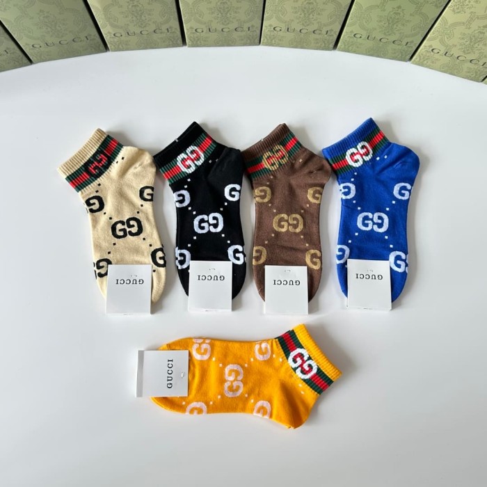 Multi Color All Over Print Interlocking GG Monogram Slouch Socks 5 Pairs Per Box 29332327