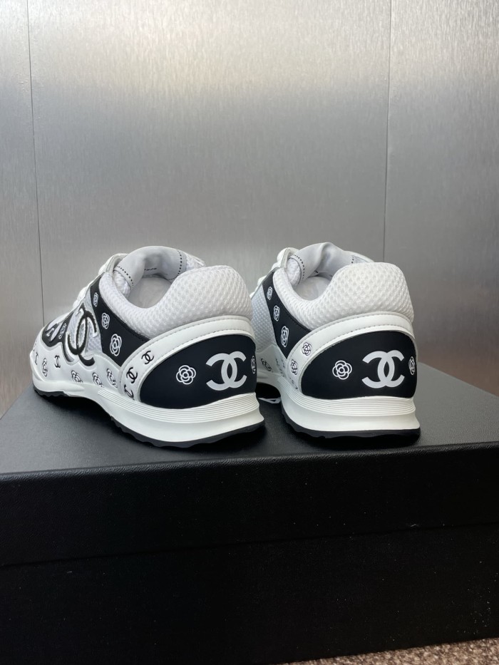 1:1 quality version Camellia CC Logo Print Metallic Leather Mesh Lace Up Low Top Running Sneakers 5 colors 29332747
