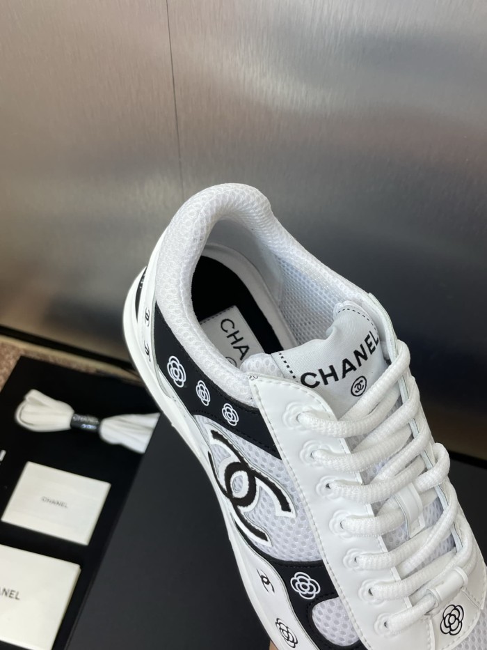 1:1 quality version Camellia CC Logo Print Metallic Leather Mesh Lace Up Low Top Running Sneakers 5 colors 29332747