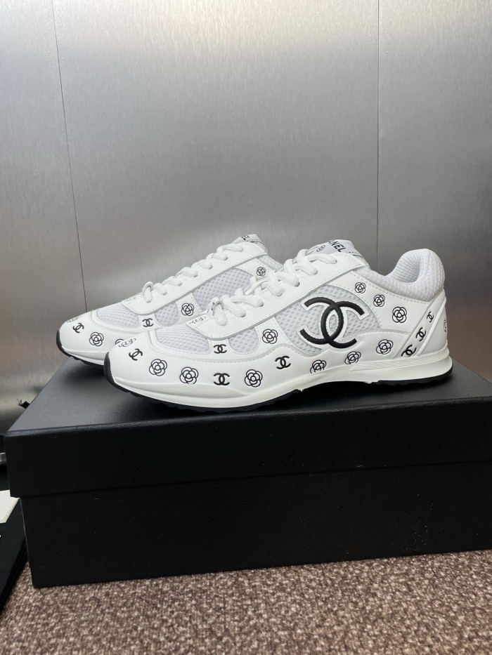 1:1 quality version Camellia CC Logo Print Metallic Leather Mesh Lace Up Low Top Running Sneakers 5 colors 29332747