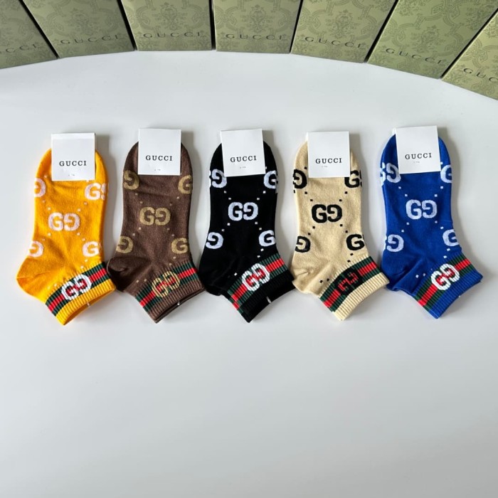 Multi Color All Over Print Interlocking GG Monogram Slouch Socks 5 Pairs Per Box 29332327