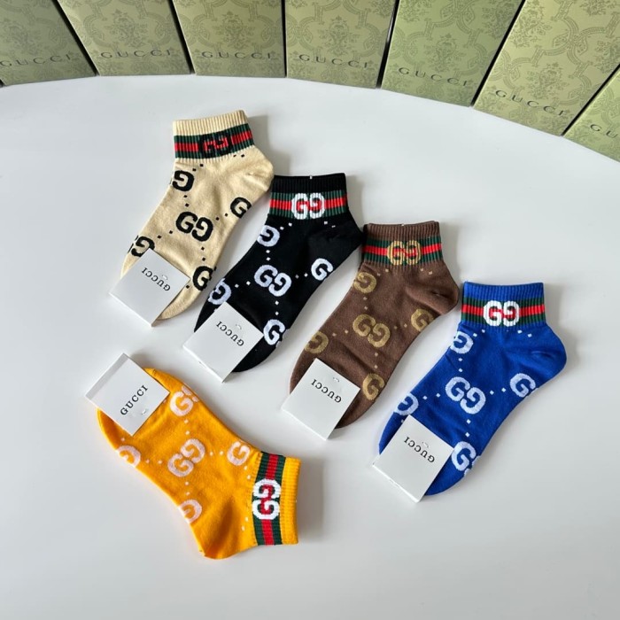 Multi Color All Over Print Interlocking GG Monogram Slouch Socks 5 Pairs Per Box 29332327