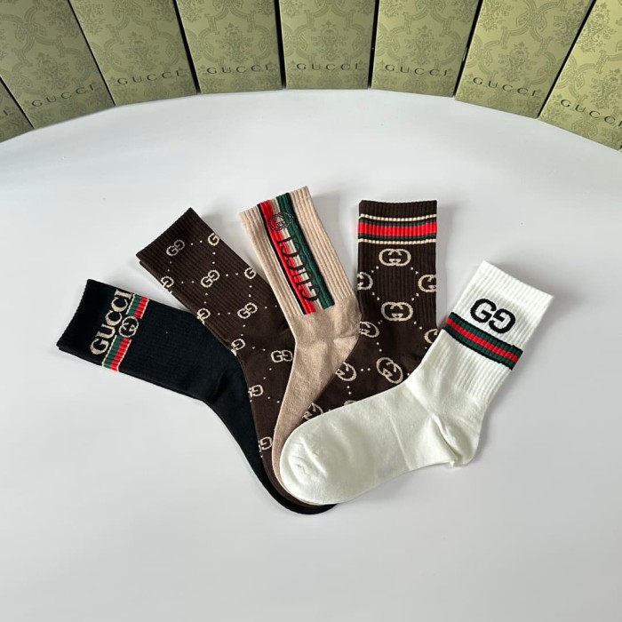 Brown Tone All Over Print Interlocking GG Monogram Slouch Socks 5 Pairs Per Box 29332329