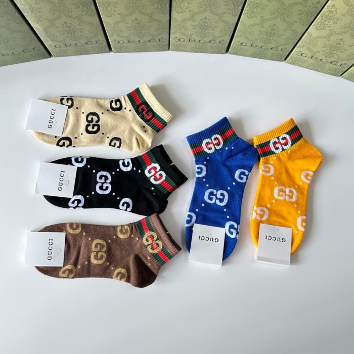 Multi Color All Over Print Interlocking GG Monogram Slouch Socks 5 Pairs Per Box 29332327