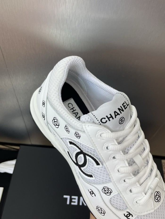 1:1 quality version Camellia CC Logo Print Metallic Leather Mesh Lace Up Low Top Running Sneakers 5 colors 29332747