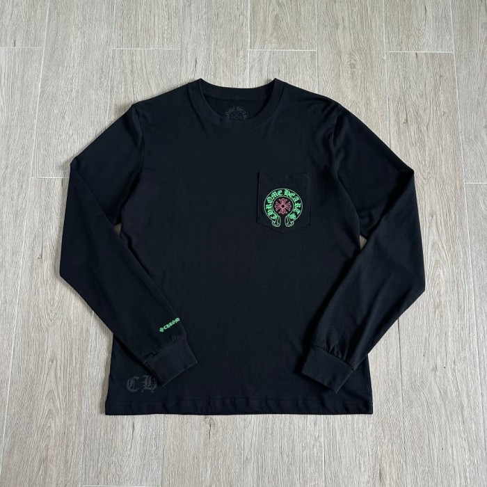 1:1 quality version Back Fluorescent Green Horseshoe STAFF Fluorescent Pink Cross Flower Print Long Sleeve Tee 29334509