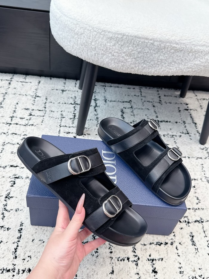 [Plus-size shoes]1:1 quality version All Over Logo Jacquard Fabric Cowhide Double Buckle Open Toe Platform Slide Sandals 6 colors 29334253